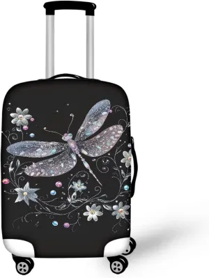 Bigcardesigns Black Dragonfly Luggage Cover Travel Suitcase Cover Womens Girls Elastic Travel Luggage Protector Baggage Dust Cover Replacement