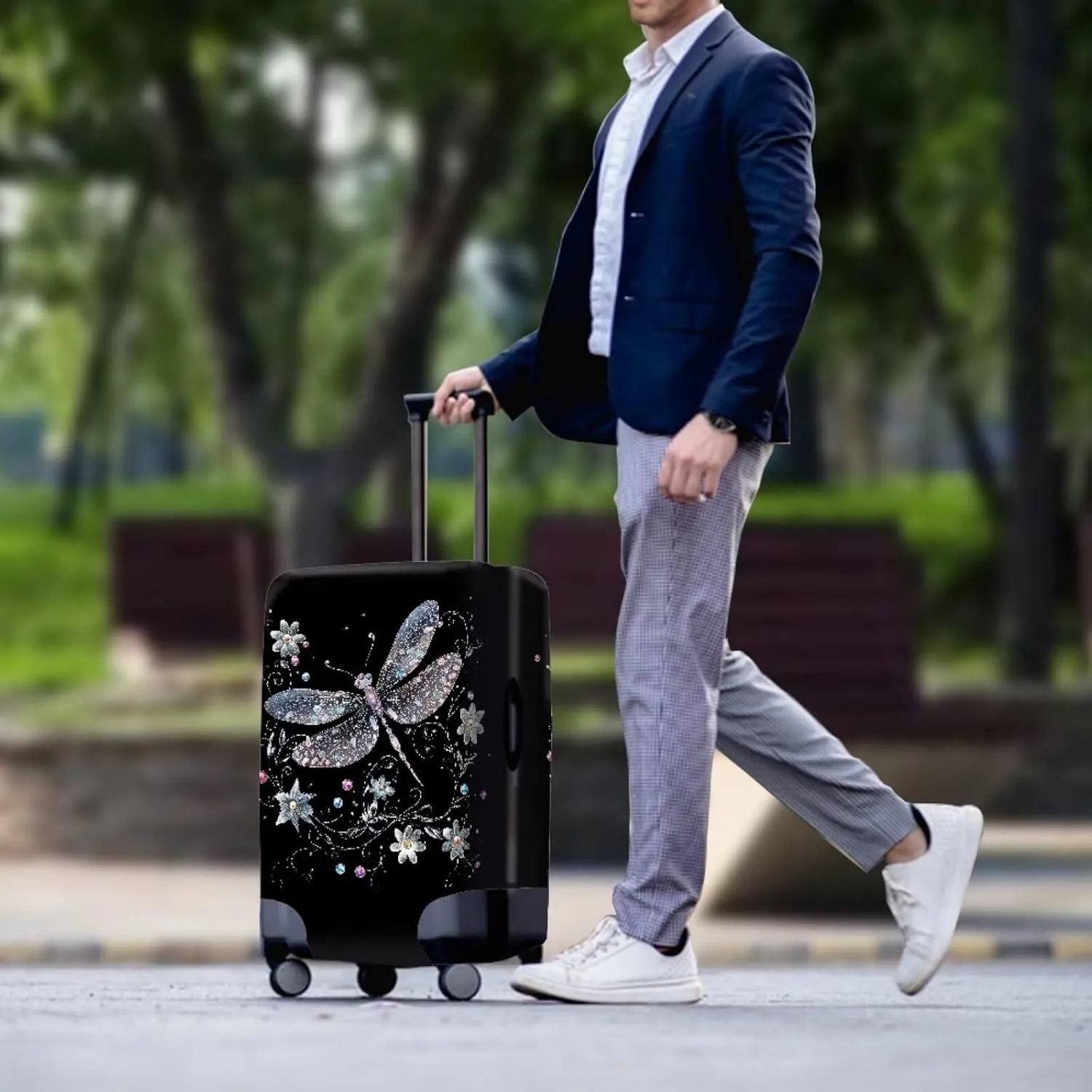 Bigcardesigns Black Dragonfly Luggage Cover Travel Suitcase Cover Womens Girls Elastic Travel Luggage Protector Baggage Dust Cover Replacement