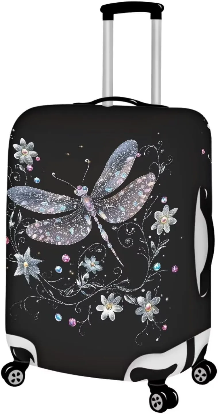 Bigcardesigns Black Dragonfly Luggage Cover Travel Suitcase Cover Womens Girls Elastic Travel Luggage Protector Baggage Dust Cover Replacement