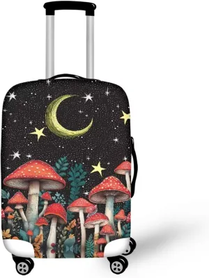 Bigcardesigns Mushroom Luggage Cover for Travel Fit 22-25 Inch,Cute Mushroom Star Print Suitcase Protector Washable Elastic Baggage Covers Stretch Luggage Case Mushroom Gifts for Woman