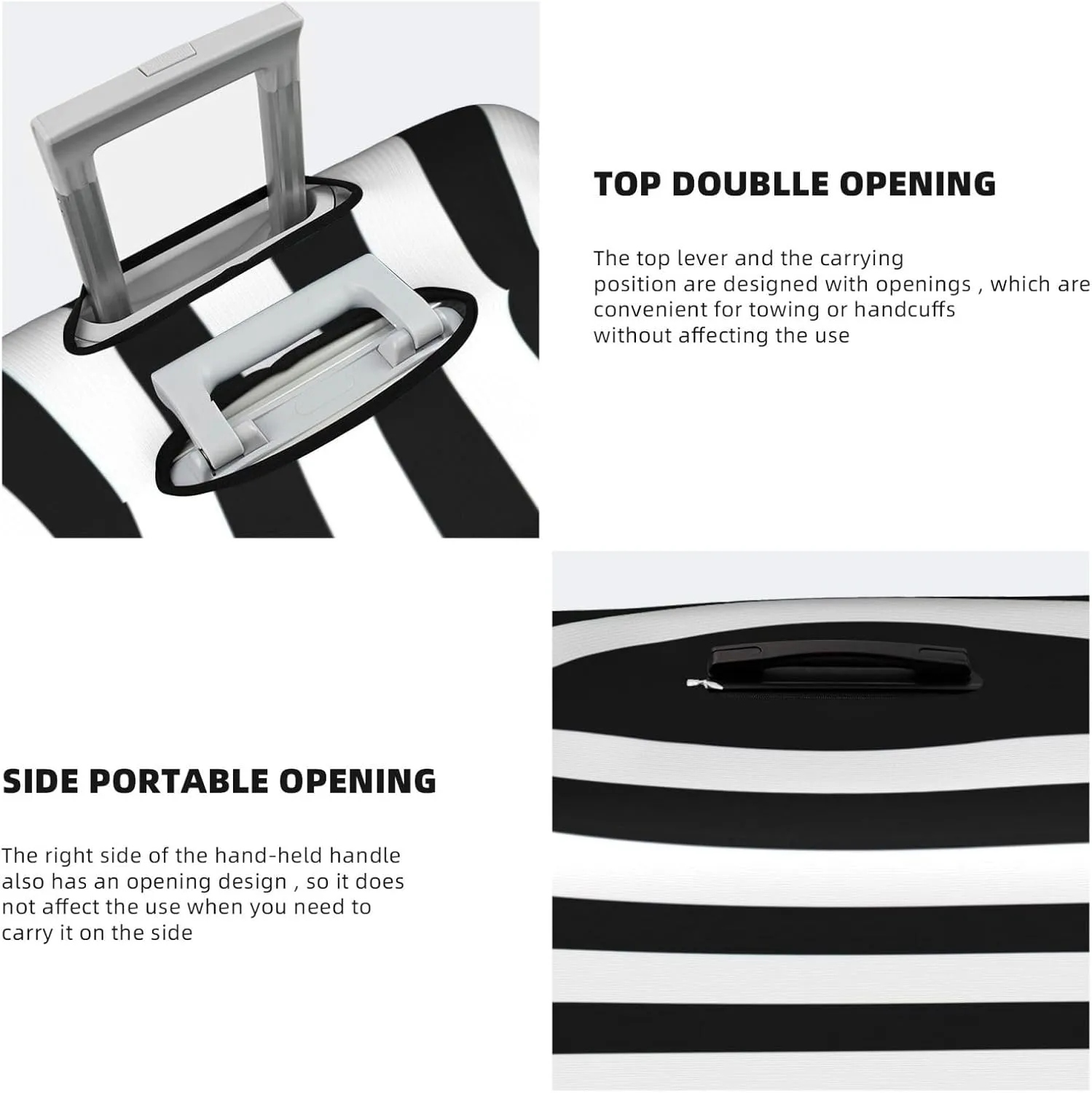 Black & White Stripe Suitcase Covers, Luggage Protectors Fits Four Sizes Suitcase For Travel