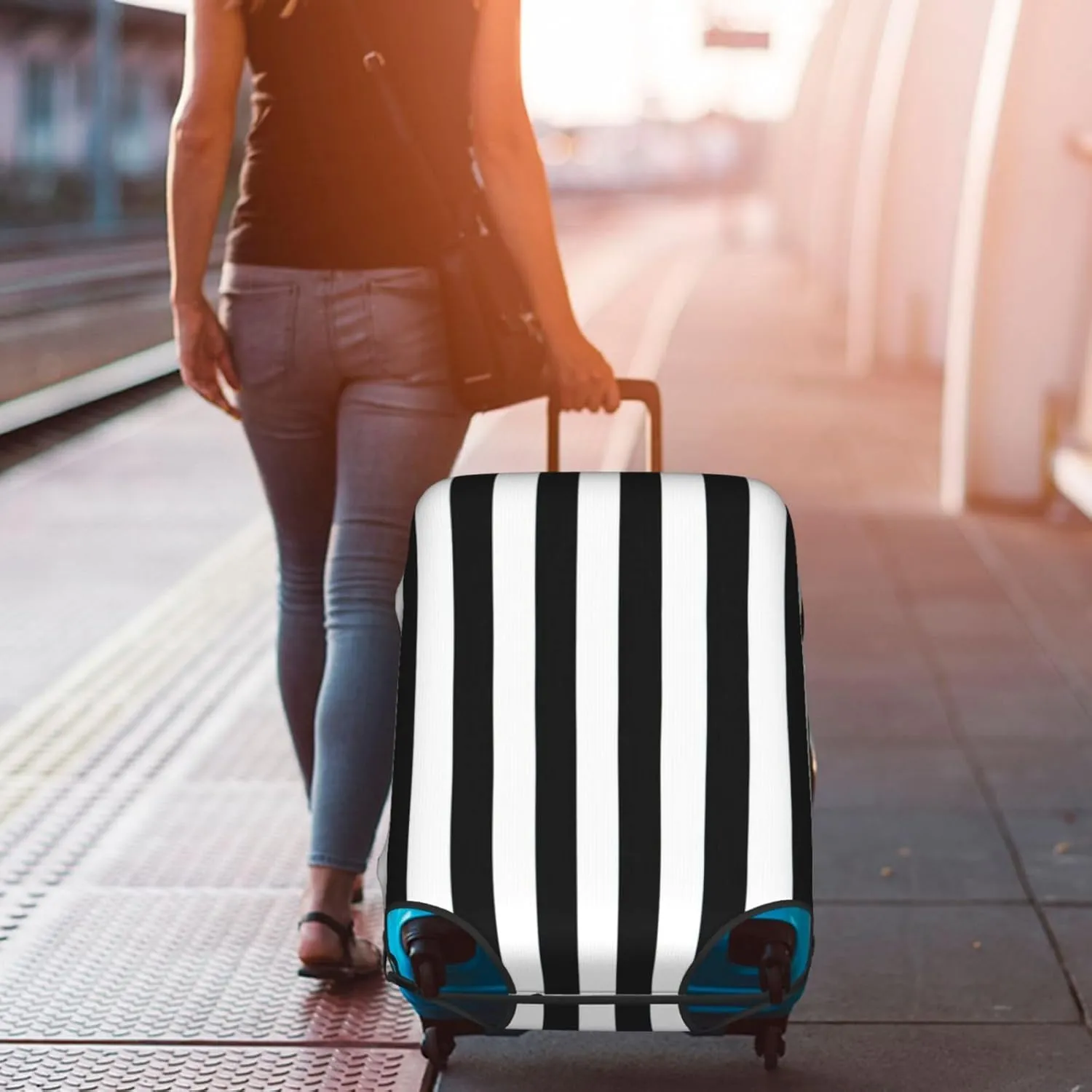Black & White Stripe Suitcase Covers, Luggage Protectors Fits Four Sizes Suitcase For Travel