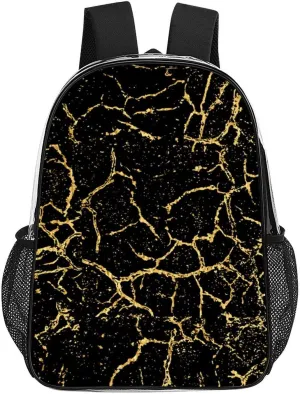 Black And Gold Marble Texture Transparent Fashion Waterproof PVC Transparent Backpack Unisex 17 Inches