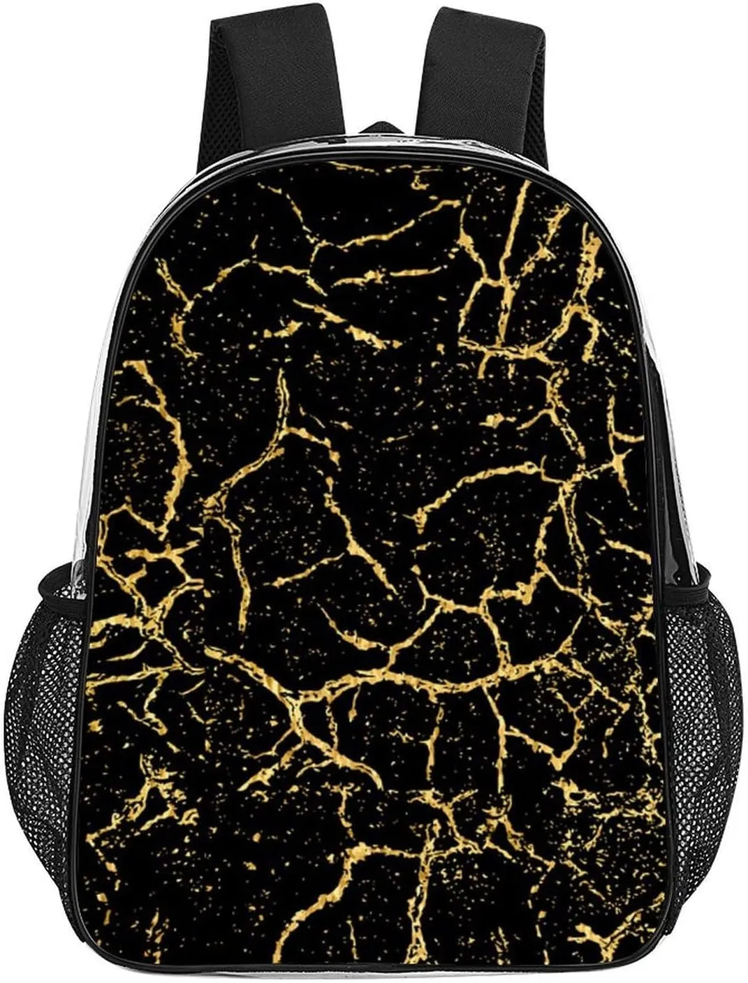Black And Gold Marble Texture Transparent Fashion Waterproof PVC Transparent Backpack Unisex 17 Inches