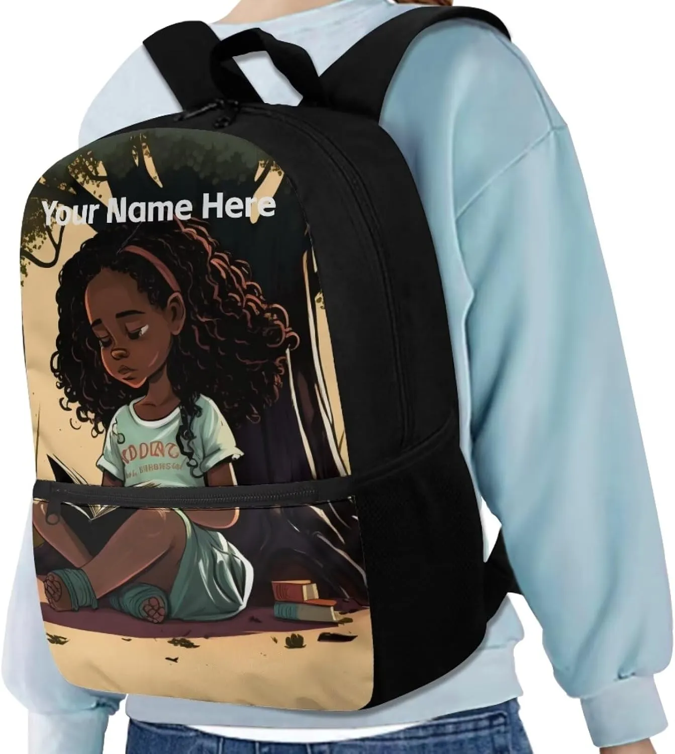 Black Girl Backpack for Kids 6-8 8-10 Personalized School Bag Girls African American Bookbag Custom Name Book Bags 3rd/Th /5th /6th Grade Kids Schoolbag Elementary/Kindergarten