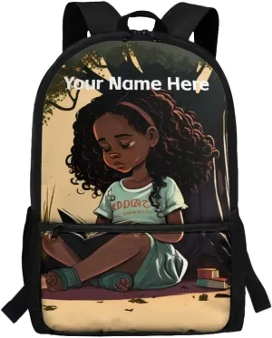 Black Girl Backpack for Kids 6-8 8-10 Personalized School Bag Girls African American Bookbag Custom Name Book Bags 3rd/Th /5th /6th Grade Kids Schoolbag Elementary/Kindergarten