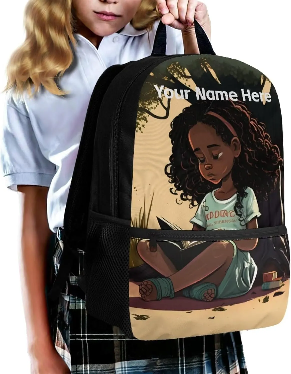 Black Girl Backpack for Kids 6-8 8-10 Personalized School Bag Girls African American Bookbag Custom Name Book Bags 3rd/Th /5th /6th Grade Kids Schoolbag Elementary/Kindergarten