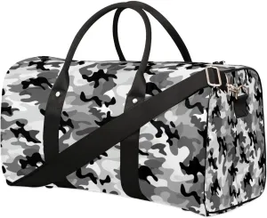 Black Grey White Camo Travel Duffel Bag for Women Men Foldable Sport Gym Tote Bag Lightweight Waterproof Weekender Overnight Bag for Weekend Holiday Gym Swim Yoga