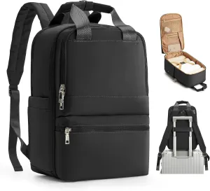Black Travel Backpack - Carry On Flight Approved for Women, Small Personal Item Bag, Laptop Teacher Work Backpack for Traveling on Airplane
