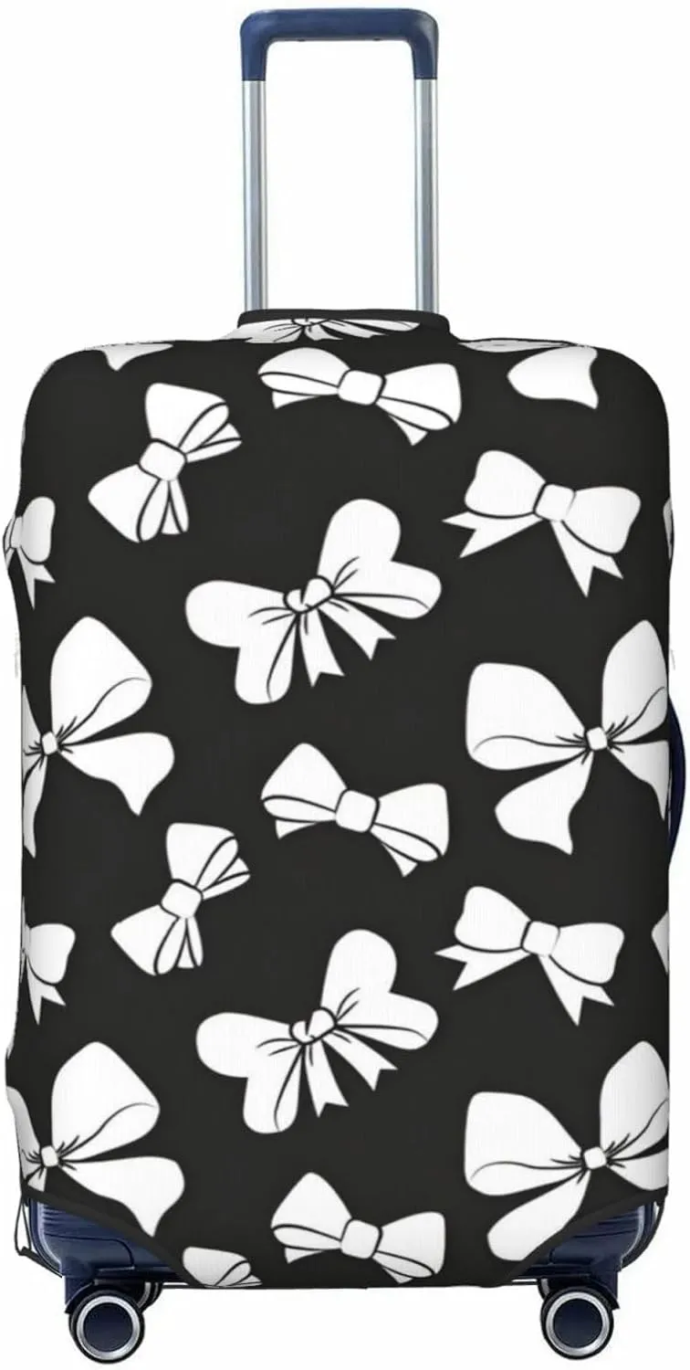 Black White Ribbon Bows Travel Luggage Cover Fits 18-32 Inch Luggage, Stretch Suitcase Cover Protector with Concealed Zipper for Wheeled Suitcase Travel Accessories