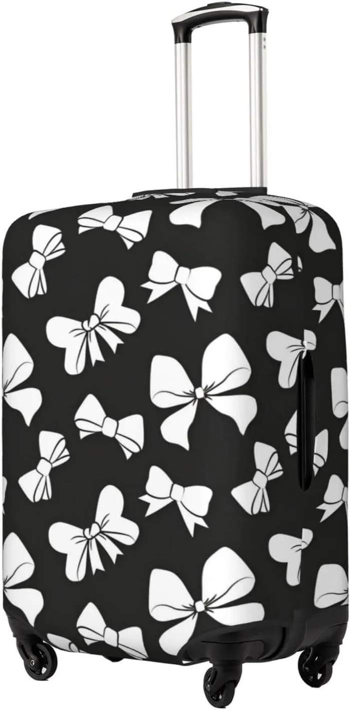 Black White Ribbon Bows Travel Luggage Cover Fits 18-32 Inch Luggage, Stretch Suitcase Cover Protector with Concealed Zipper for Wheeled Suitcase Travel Accessories