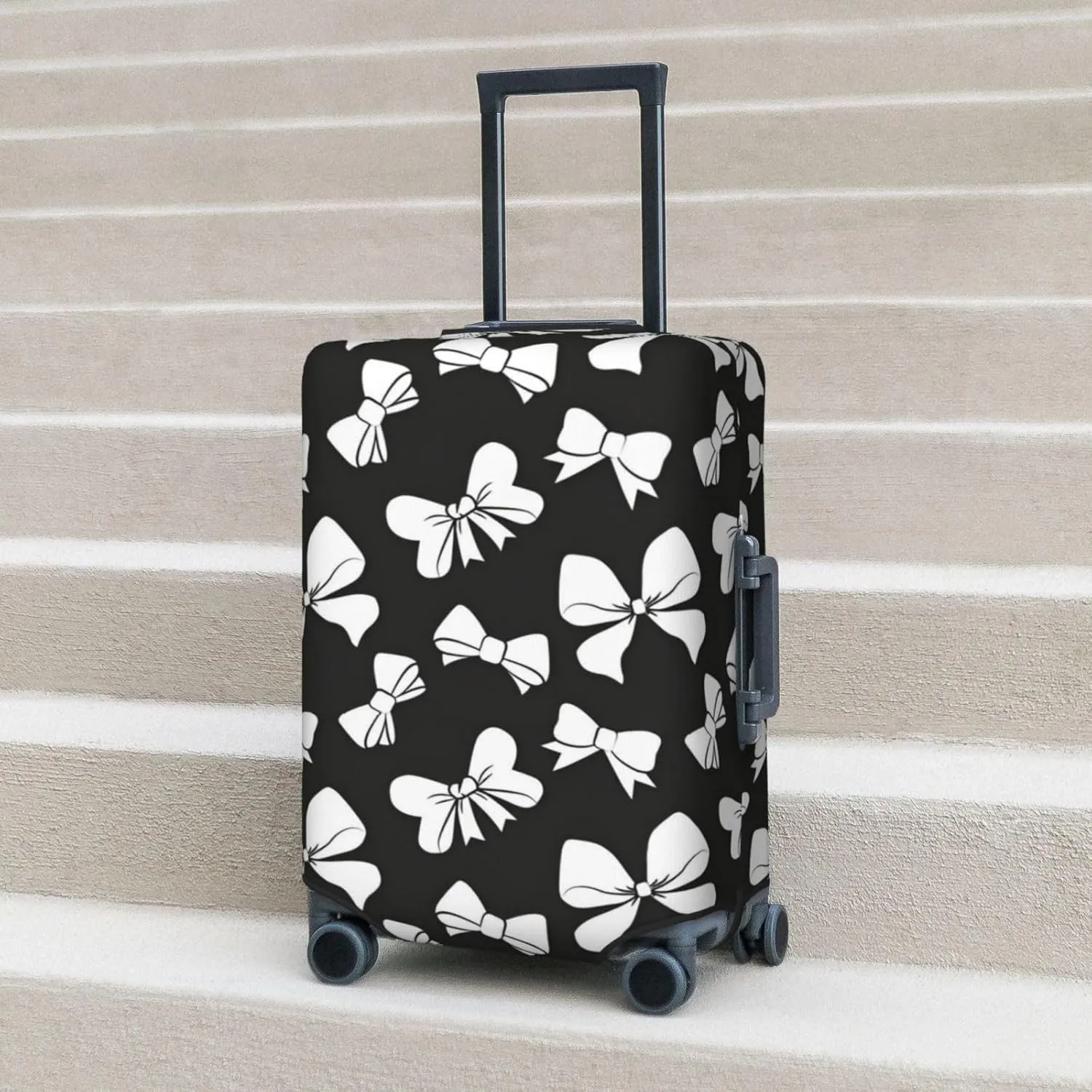 Black White Ribbon Bows Travel Luggage Cover Fits 18-32 Inch Luggage, Stretch Suitcase Cover Protector with Concealed Zipper for Wheeled Suitcase Travel Accessories