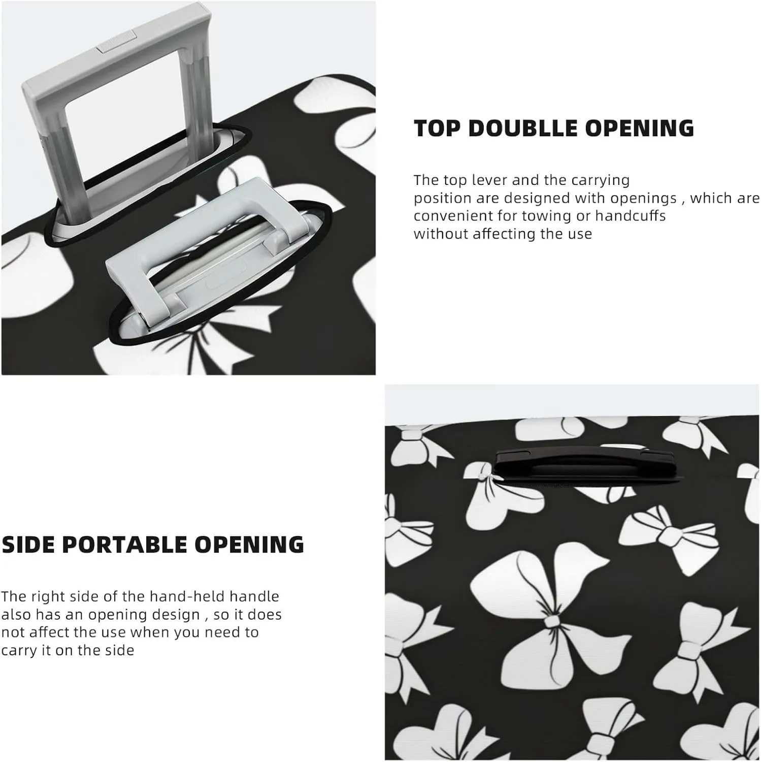 Black White Ribbon Bows Travel Luggage Cover Fits 18-32 Inch Luggage, Stretch Suitcase Cover Protector with Concealed Zipper for Wheeled Suitcase Travel Accessories
