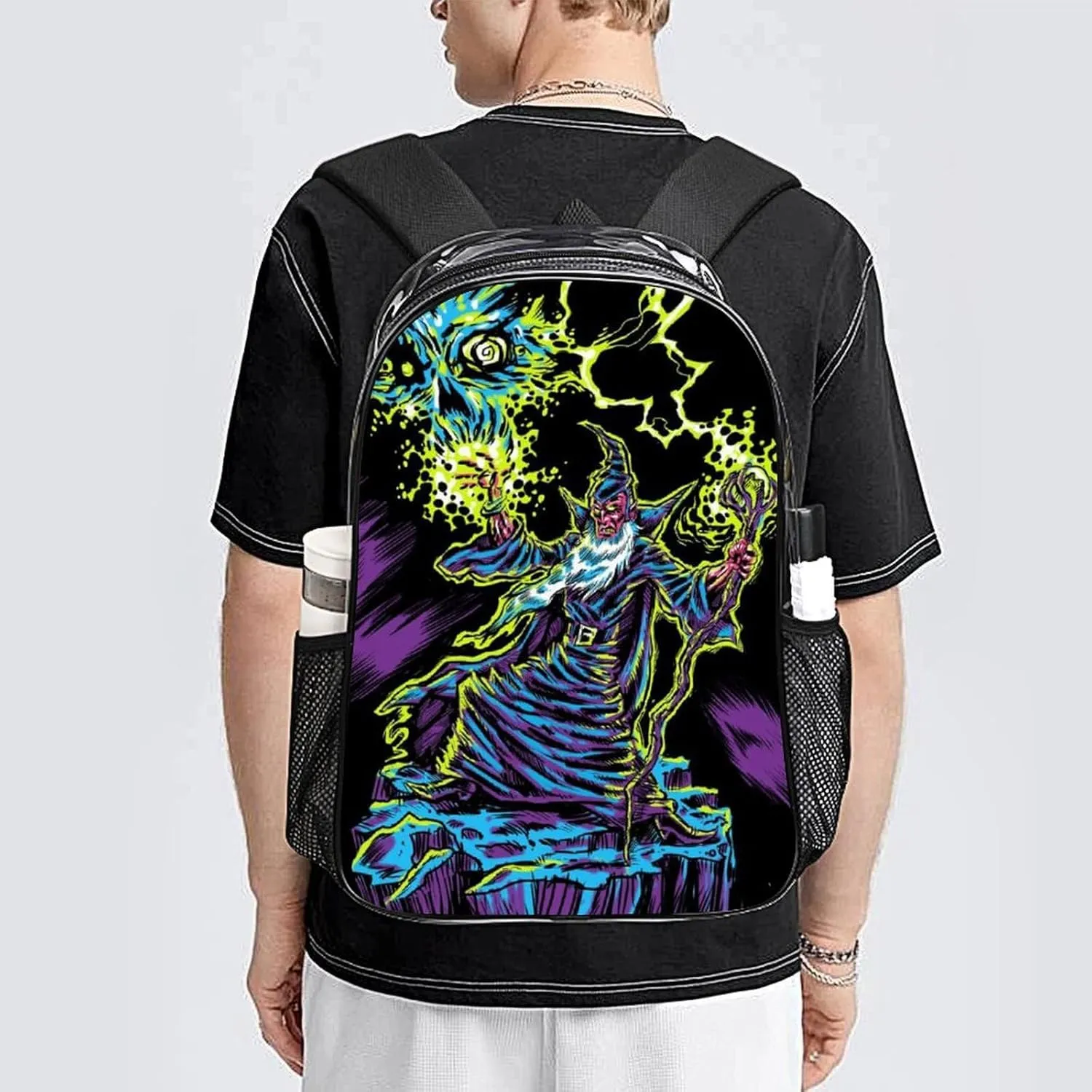 Blacklight by Evil Witch Transparent Fashion Waterproof PVC Transparent Backpack Unisex 17 Inches