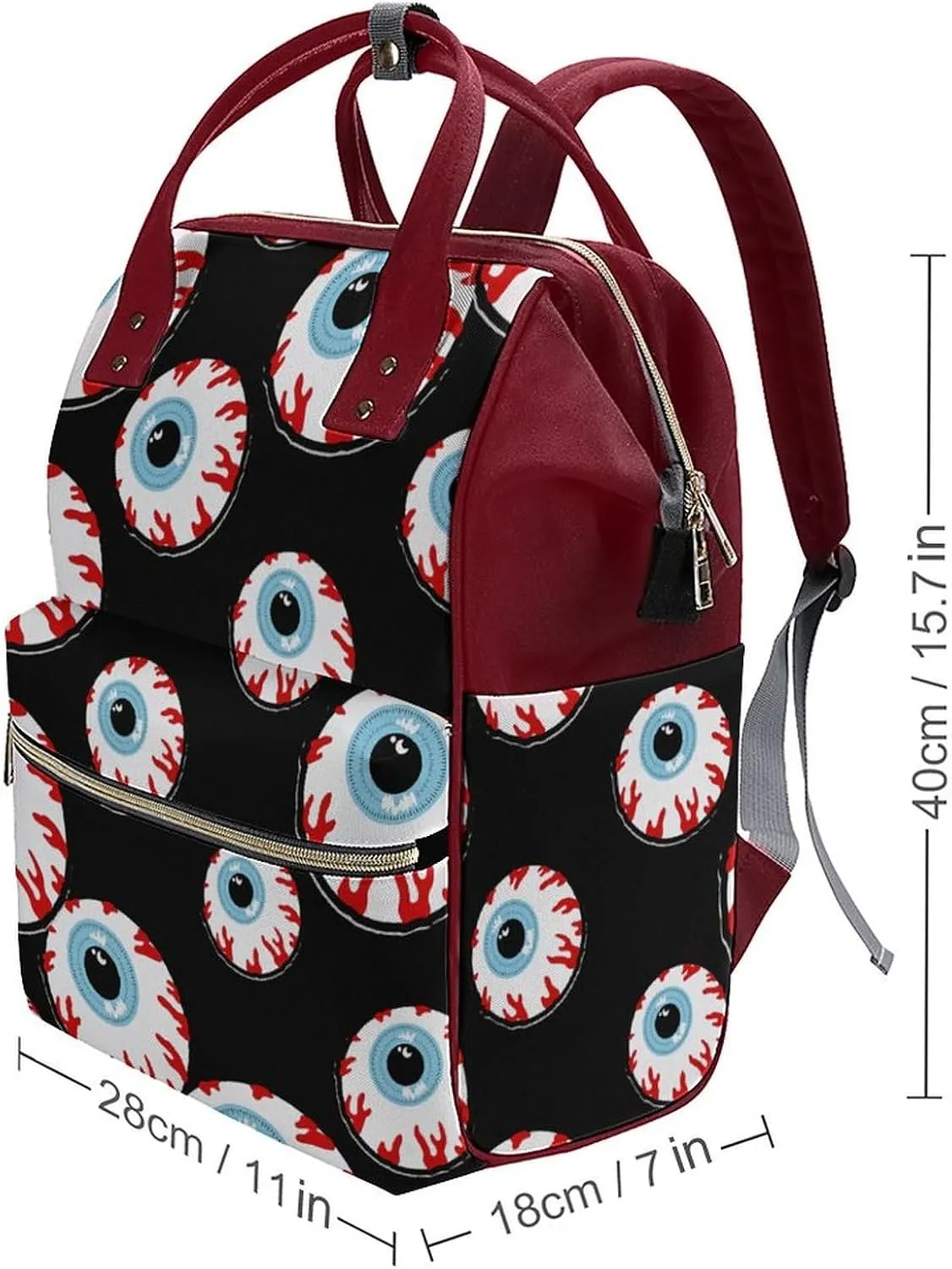 Bloodshot Eyeball Wide Open Designed Diaper Bag Waterproof Mommy Bag Multi-Function Travel Backpack Tote Bags