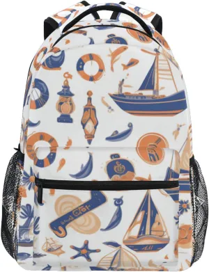 Blue Boat White Backround classic kids backpack with chest clip book bags for 6th grade school boys girls