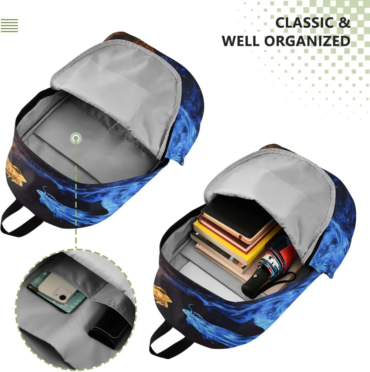 Blue Dragon Orange Dragon Travel Backpack for Women Men Laptop Backpack College Bookbag Large Capacity Computer Backpacks