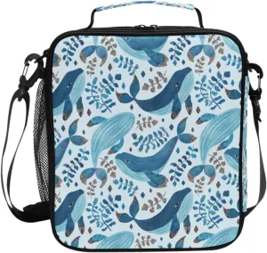 Blue Whales Algae Kids Lunch Box Insulated Bag Lunchbox Cooler Meal Prep Tote with Shoulder Strap for Boys Girls