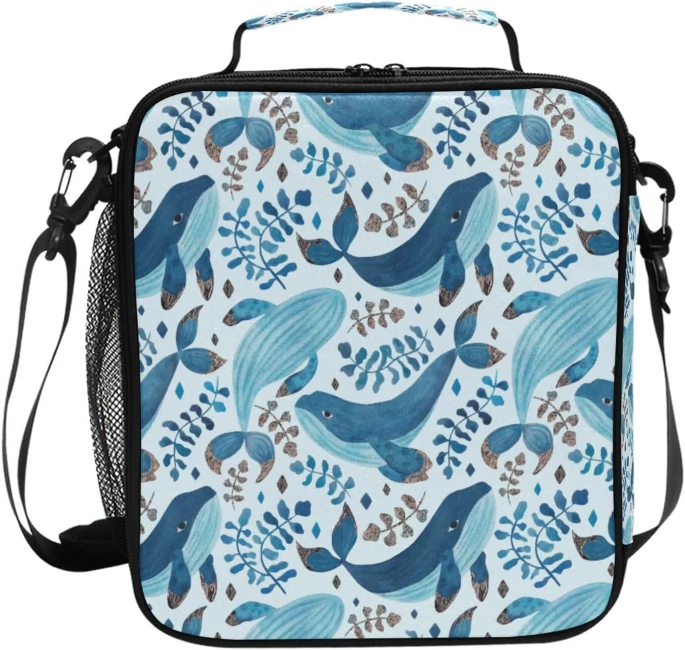Blue Whales Algae Kids Lunch Box Insulated Bag Lunchbox Cooler Meal Prep Tote with Shoulder Strap for Boys Girls