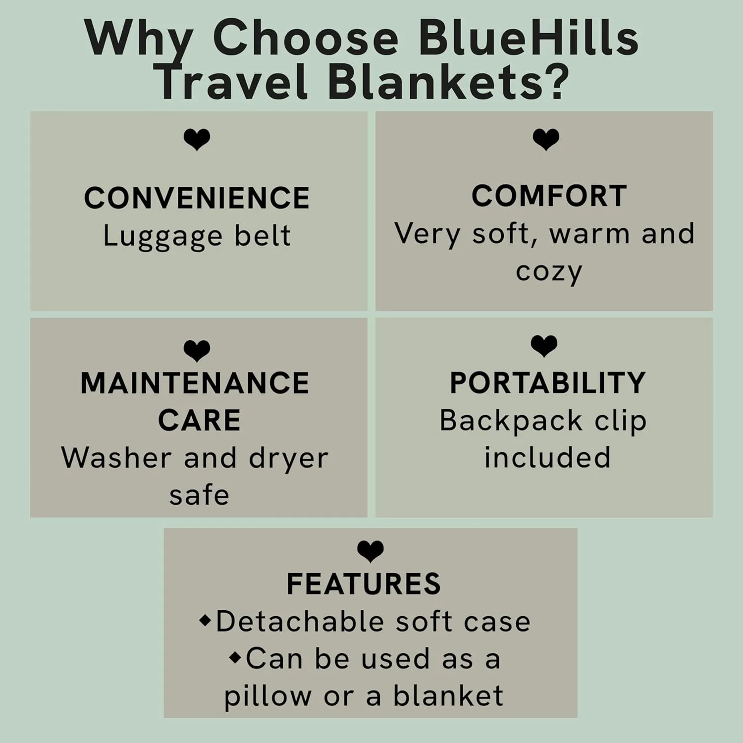 BlueHills Travel Blanket Pillow in Mini Soft Case Premium Plush Airplane Blanket Soft Bag Compact Pack with Luggage Belt and Backpack Clip Small Lightweight Traveling Plane Essentials - Grey Gray M01