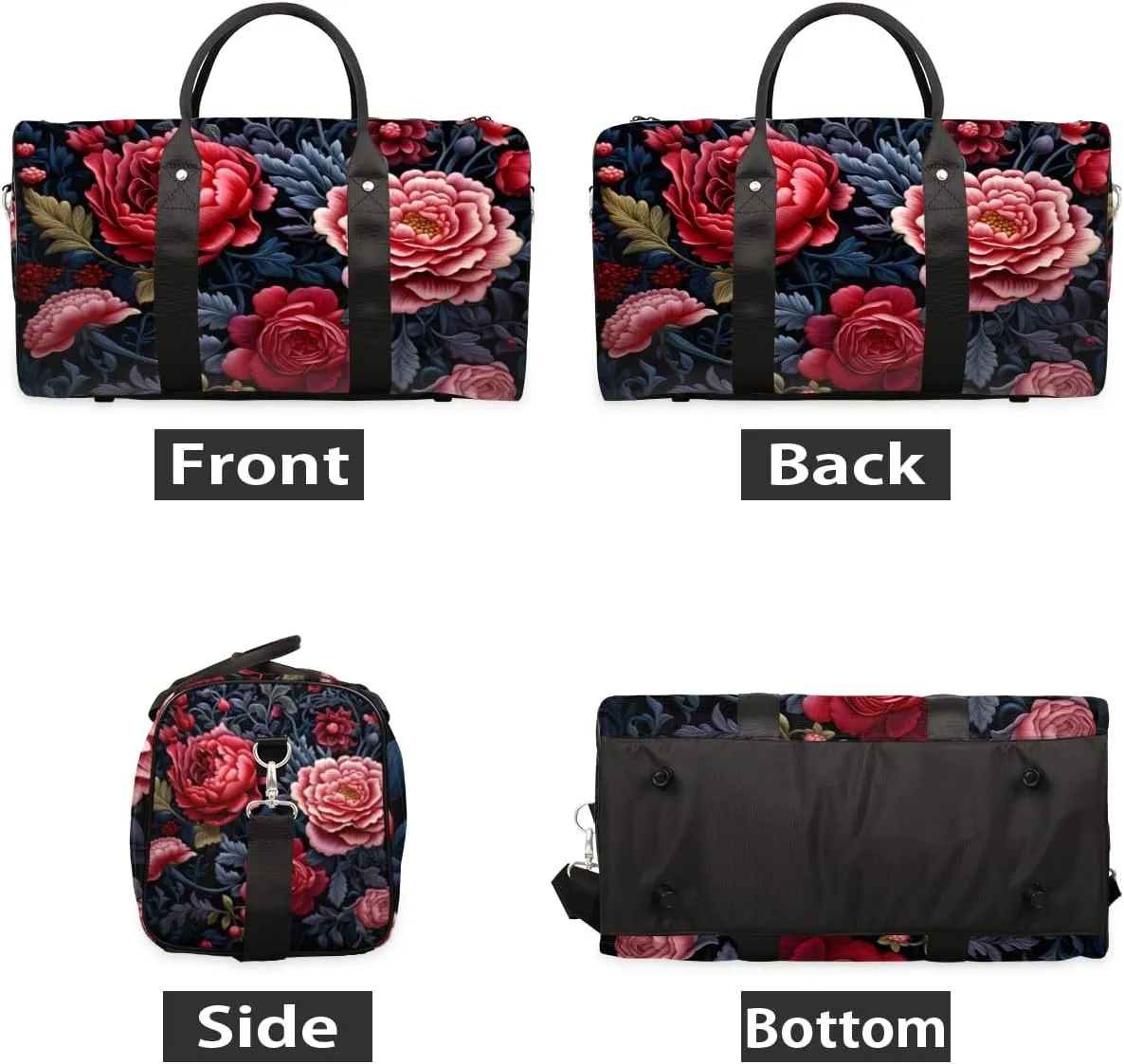 Bohemian Peony Travel Duffle Bag for Women Men Gym Duffel Foldable Bag Waterproof Weekender Farmhouse Floral Duffle Tote