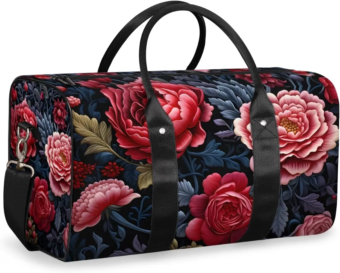 Bohemian Peony Travel Duffle Bag for Women Men Gym Duffel Foldable Bag Waterproof Weekender Farmhouse Floral Duffle Tote