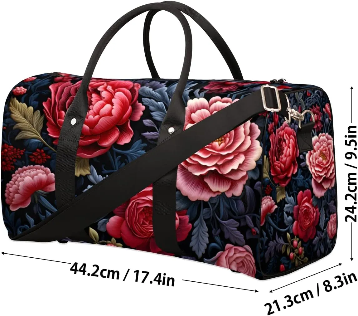 Bohemian Peony Travel Duffle Bag for Women Men Gym Duffel Foldable Bag Waterproof Weekender Farmhouse Floral Duffle Tote