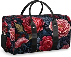 Bohemian Peony Travel Duffle Bag for Women Men Gym Duffel Foldable Bag Waterproof Weekender Farmhouse Floral Duffle Tote