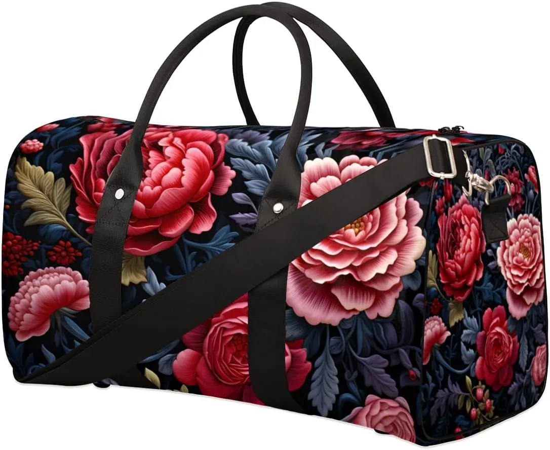 Bohemian Peony Travel Duffle Bag for Women Men Gym Duffel Foldable Bag Waterproof Weekender Farmhouse Floral Duffle Tote