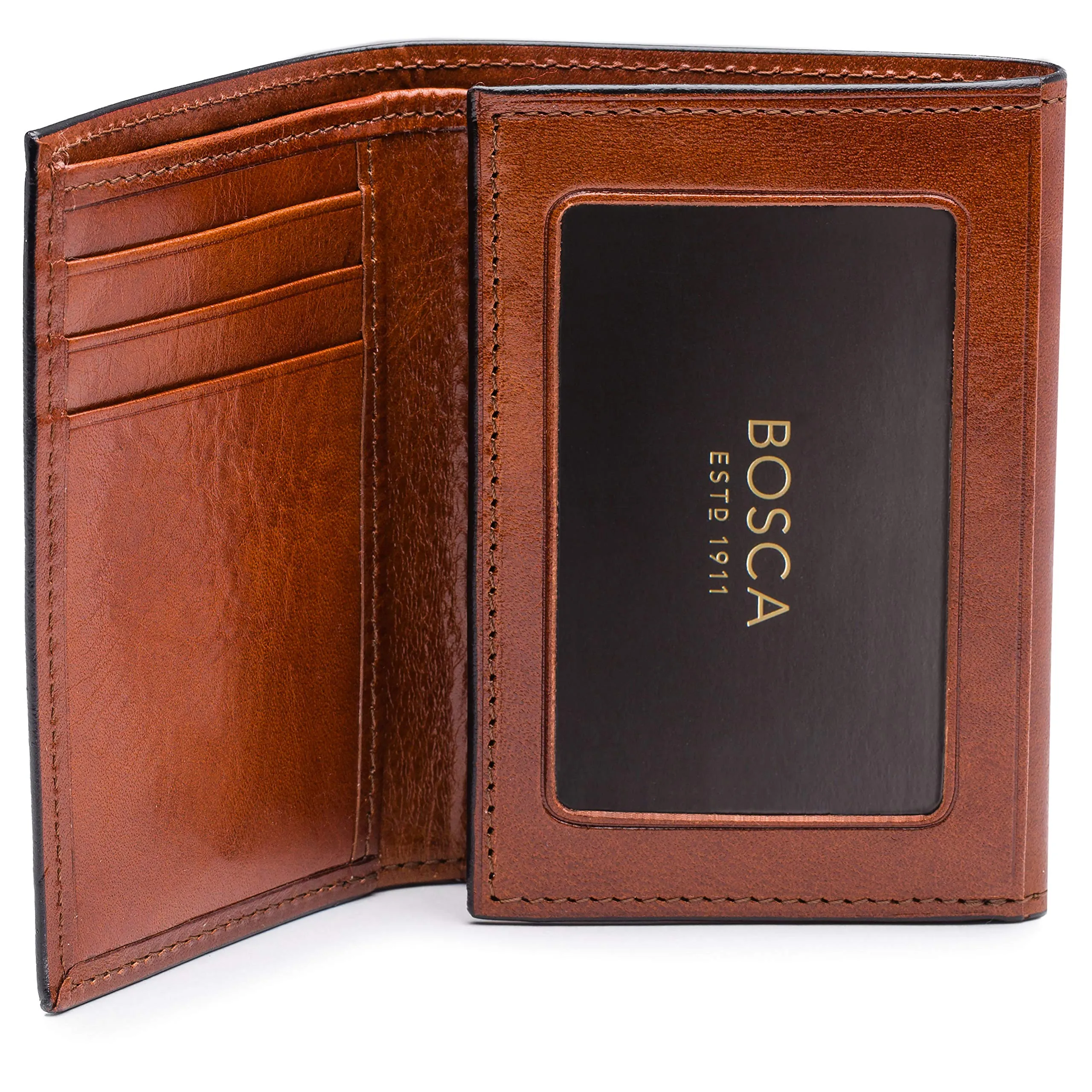 Bosca Mens Old Leather Collection Double ID Trifold Wallet