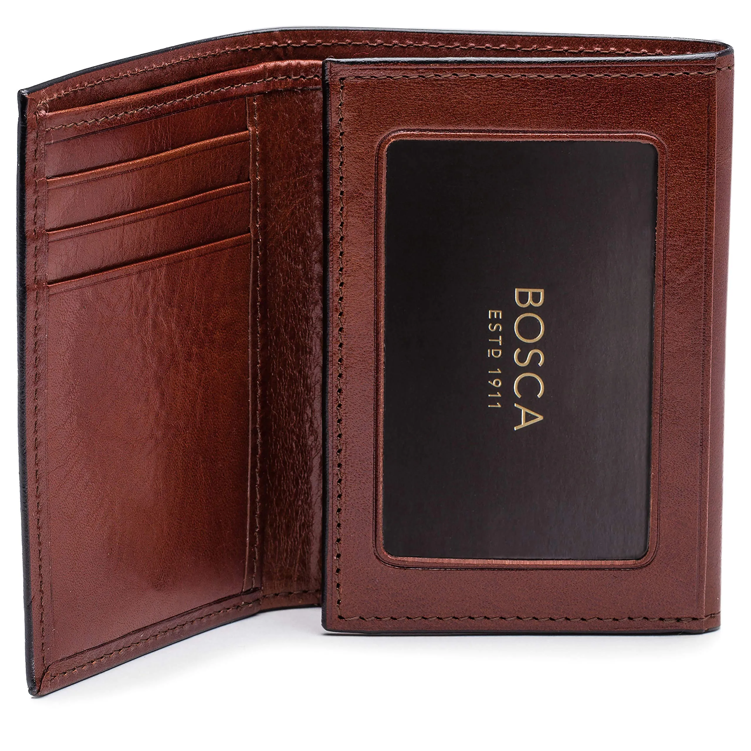 Bosca Mens Old Leather Collection Double ID Trifold Wallet