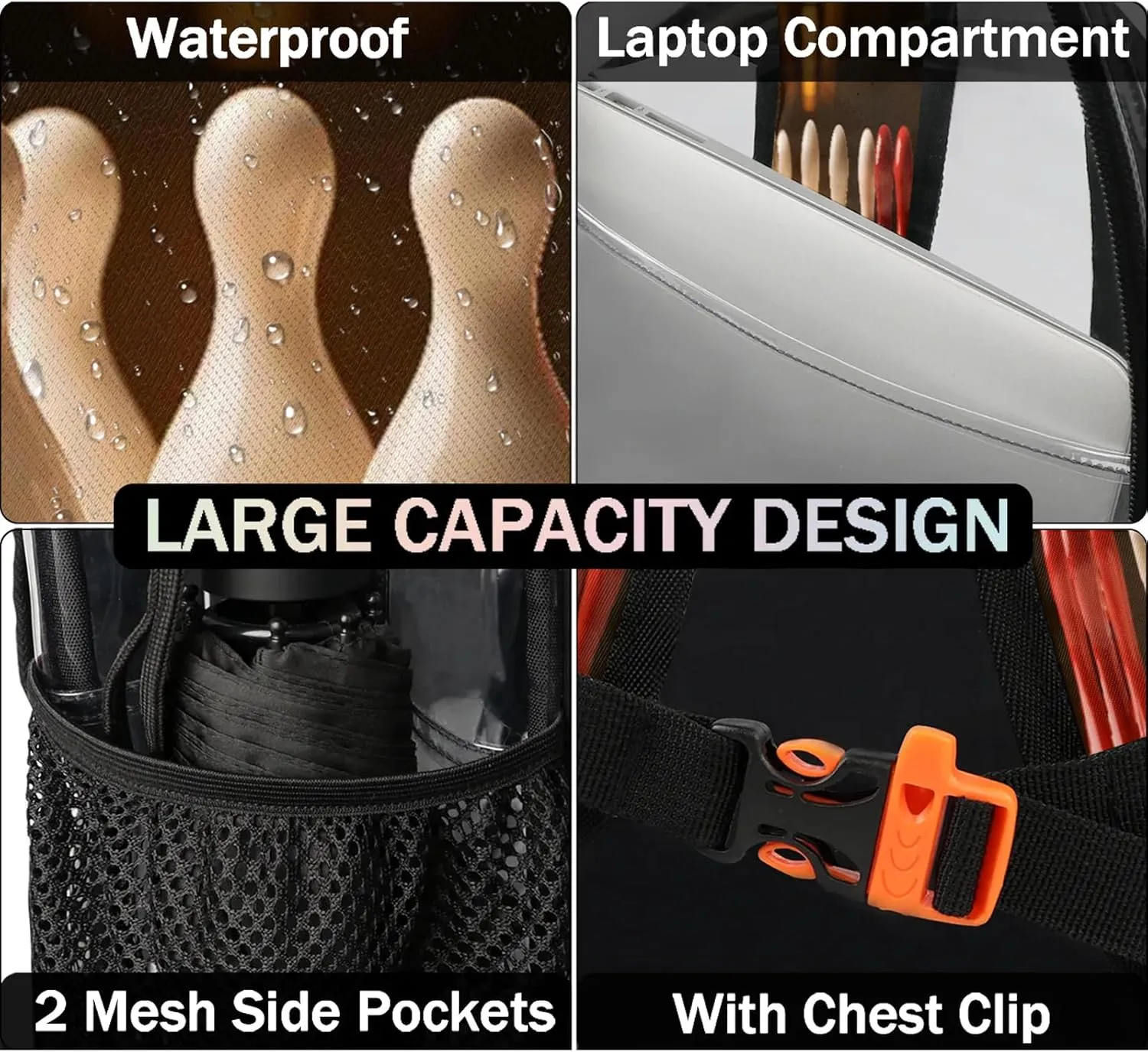 Bowling Ball Theme Clear Backpack PVC Waterproof Transparent Backpack Heavy Duty See Through Backpacks with Reinforced Strap for Travel Outdoor Concert Work