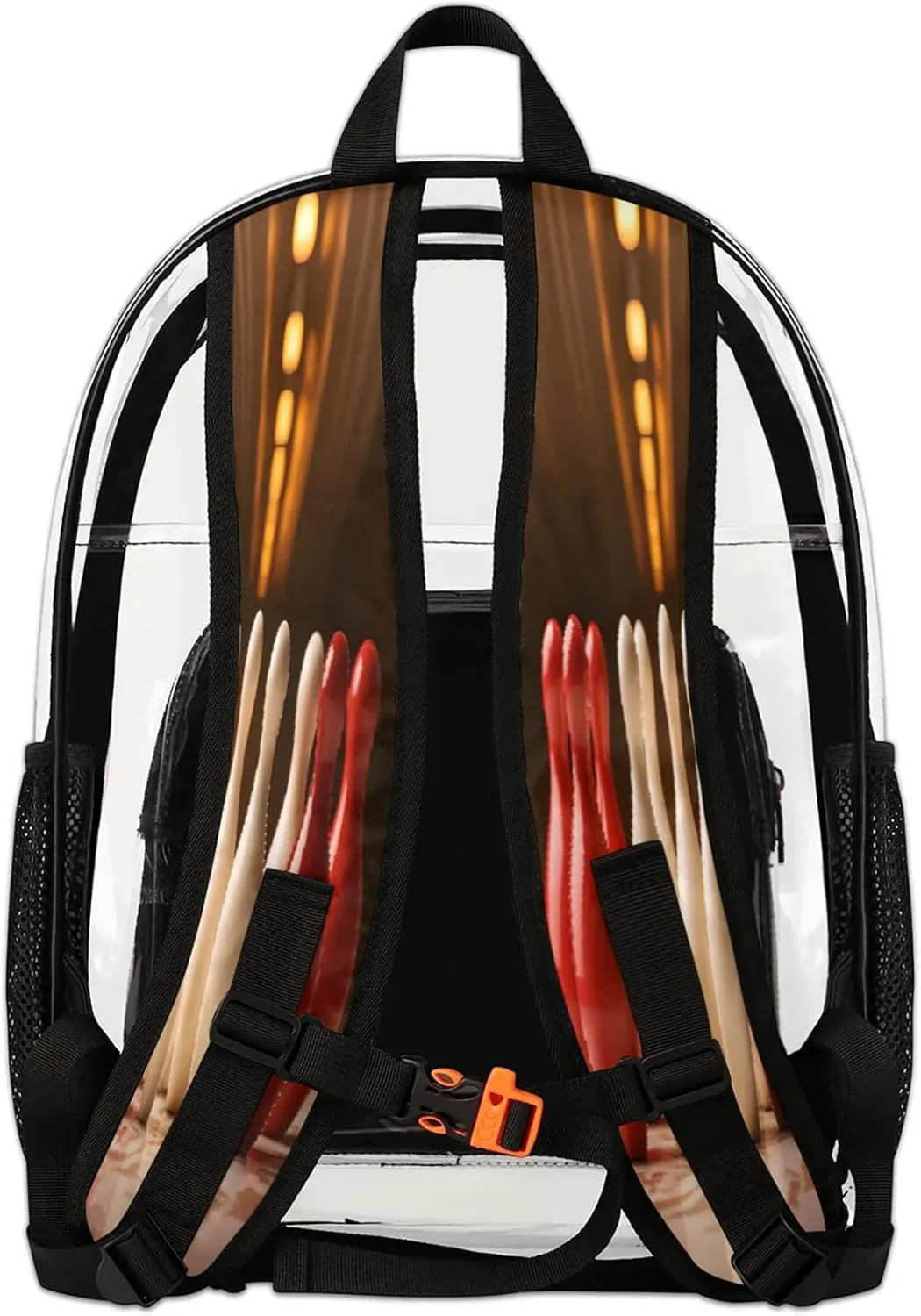Bowling Ball Theme Clear Backpack PVC Waterproof Transparent Backpack Heavy Duty See Through Backpacks with Reinforced Strap for Travel Outdoor Concert Work
