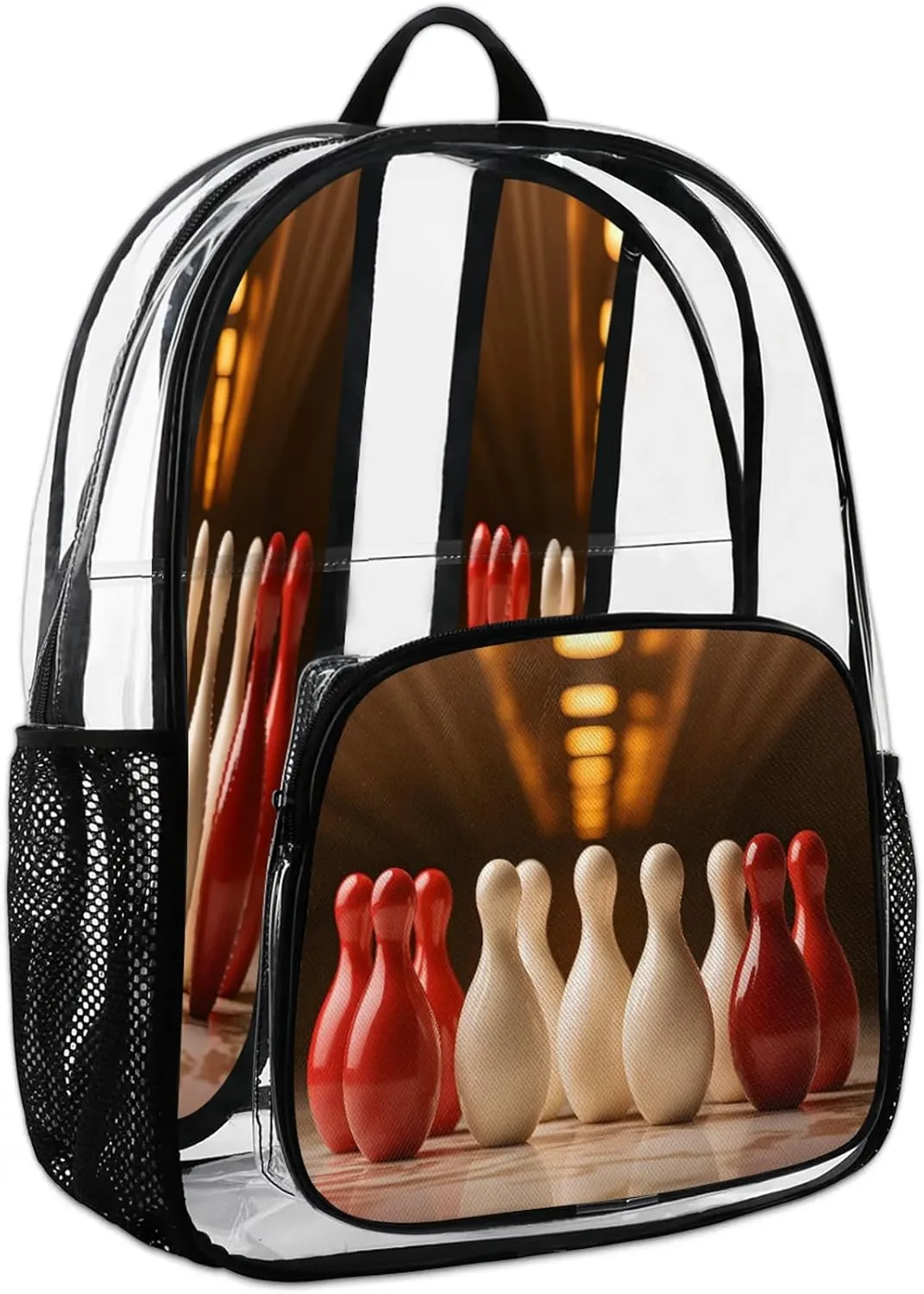 Bowling Ball Theme Clear Backpack PVC Waterproof Transparent Backpack Heavy Duty See Through Backpacks with Reinforced Strap for Travel Outdoor Concert Work