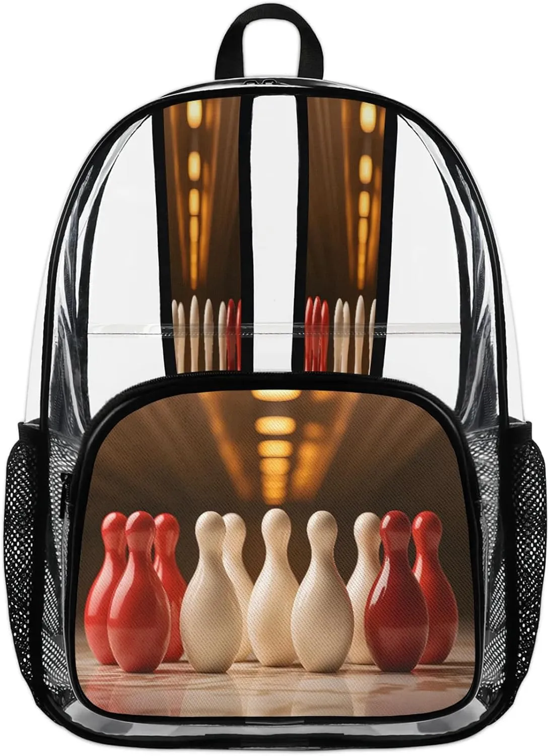 Bowling Ball Theme Clear Backpack PVC Waterproof Transparent Backpack Heavy Duty See Through Backpacks with Reinforced Strap for Travel Outdoor Concert Work