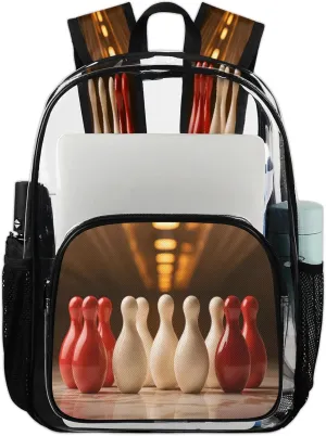 Bowling Ball Theme Clear Backpack PVC Waterproof Transparent Backpack Heavy Duty See Through Backpacks with Reinforced Strap for Travel Outdoor Concert Work