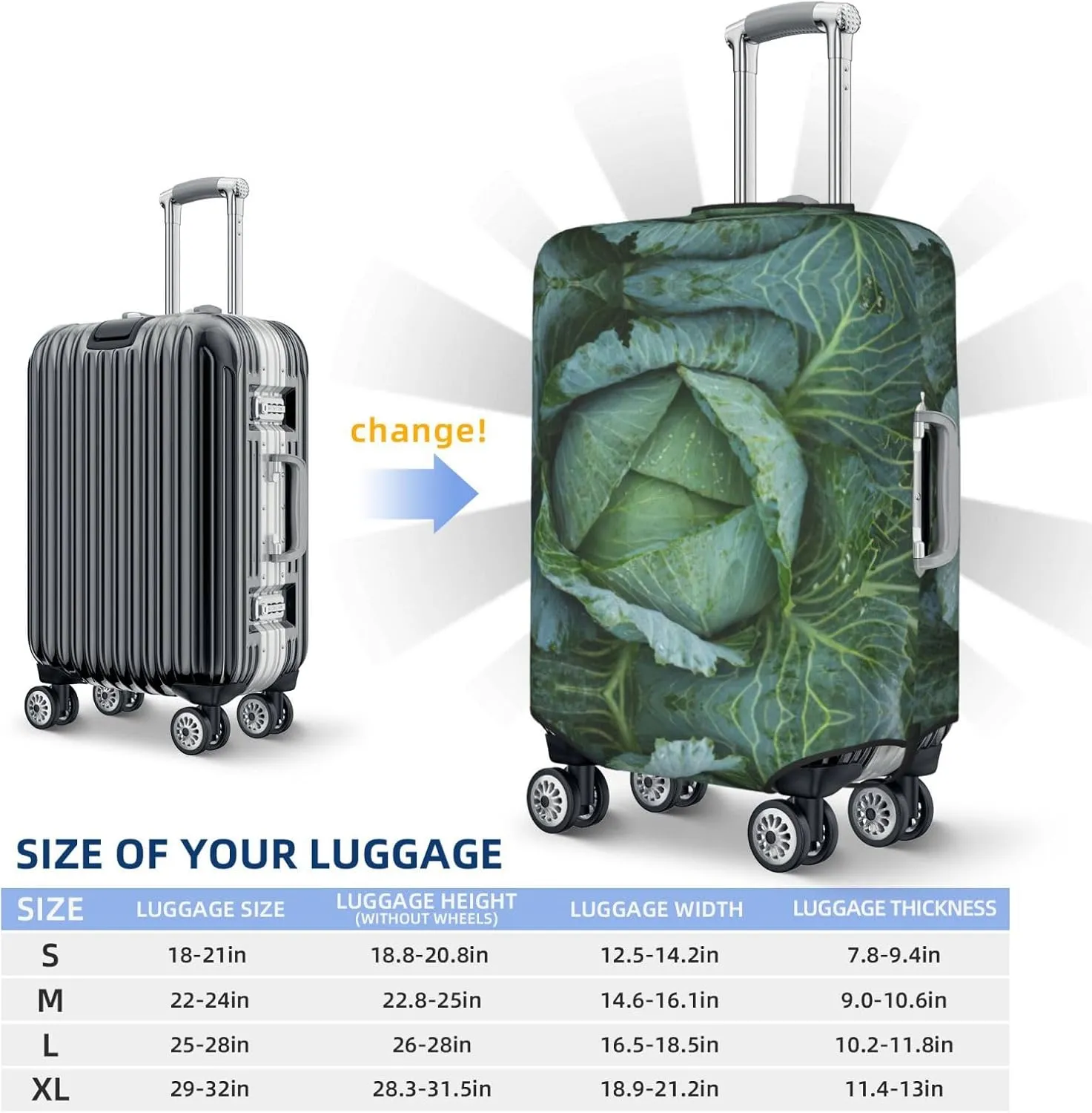 Bright Cabbage Print Suitcase Covers Personalized Luggage Protector Elastic Washable Travel Gear Cover