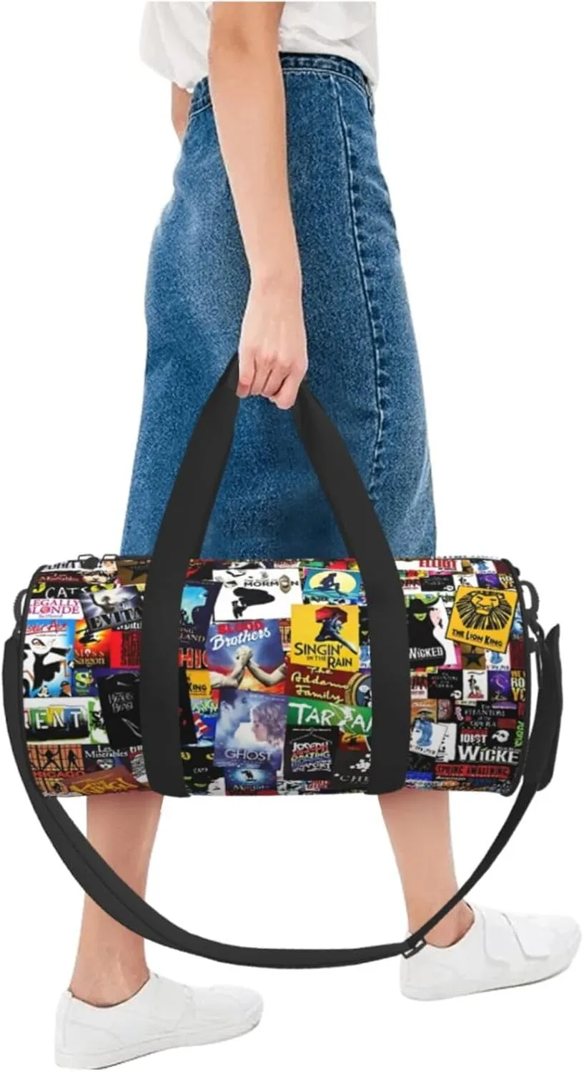 Broadway Musical Collage Sports Duffle Bag For Travel Heavy Duty Gym Bag, Tactical Gear Bags For Tactical Equipment, Or As Carry On Travel Duffel Bags