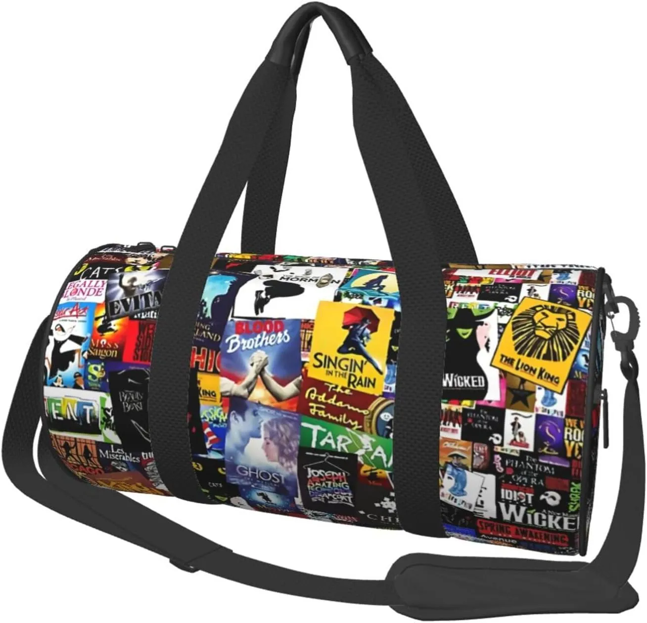 Broadway Musical Collage Sports Duffle Bag For Travel Heavy Duty Gym Bag, Tactical Gear Bags For Tactical Equipment, Or As Carry On Travel Duffel Bags