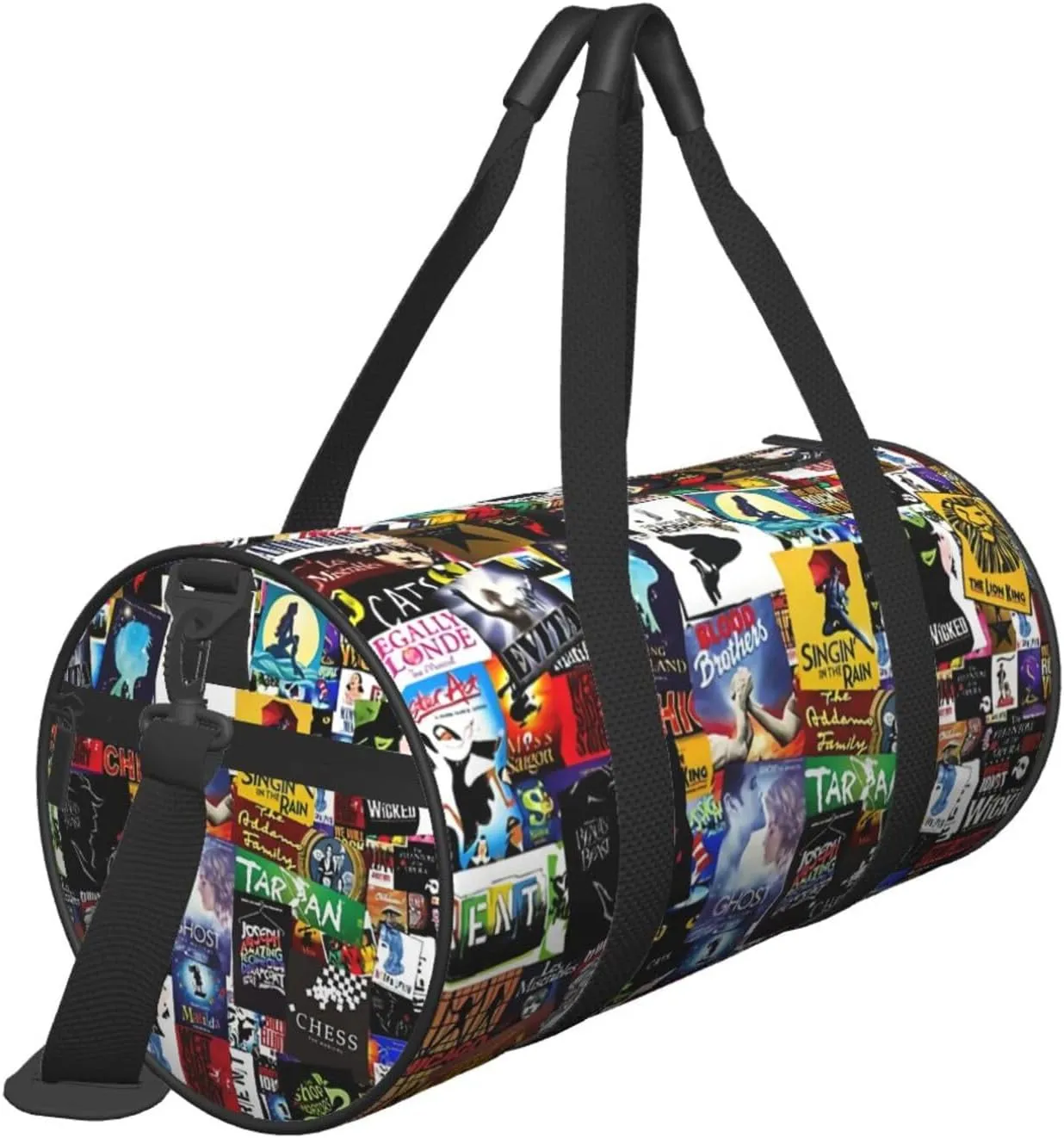 Broadway Musical Collage Sports Duffle Bag For Travel Heavy Duty Gym Bag, Tactical Gear Bags For Tactical Equipment, Or As Carry On Travel Duffel Bags