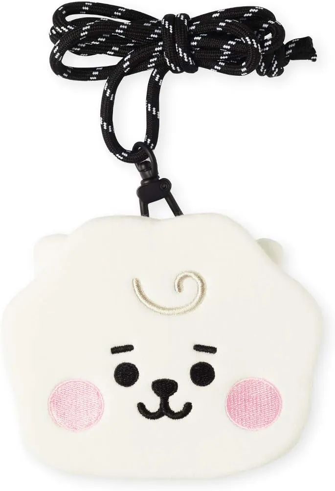 BT21 Baby Series RJ Character Small Coin Purse Pouch ID Card Wallet with Lanyard, White