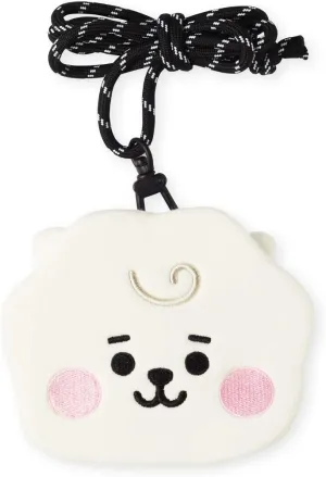 BT21 Baby Series RJ Character Small Coin Purse Pouch ID Card Wallet with Lanyard, White