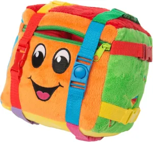 Buckle Toys Bingo Cube Toddler Plush Preschool Learning Activity Toy to Develop Fine Motor Skills, Embroidered Details to Teach Counting and Math with Small Storage Pocket