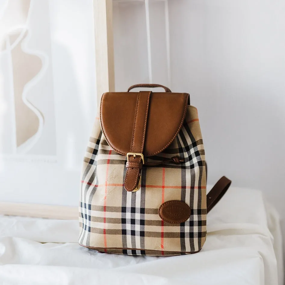 Burberry Nova Plaid Canvas Leather Backpack