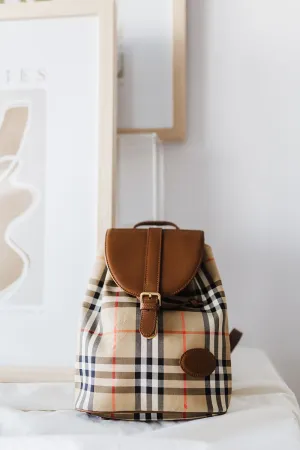 Burberry Nova Plaid Canvas Leather Backpack