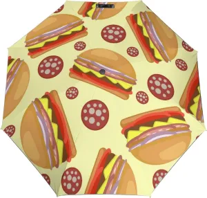 Burgers Fast Food Compact Travel Umbrella, Windproof Waterproof Stick Umbrella Protection Umbrellas for Backpack, Purse, Portable,
