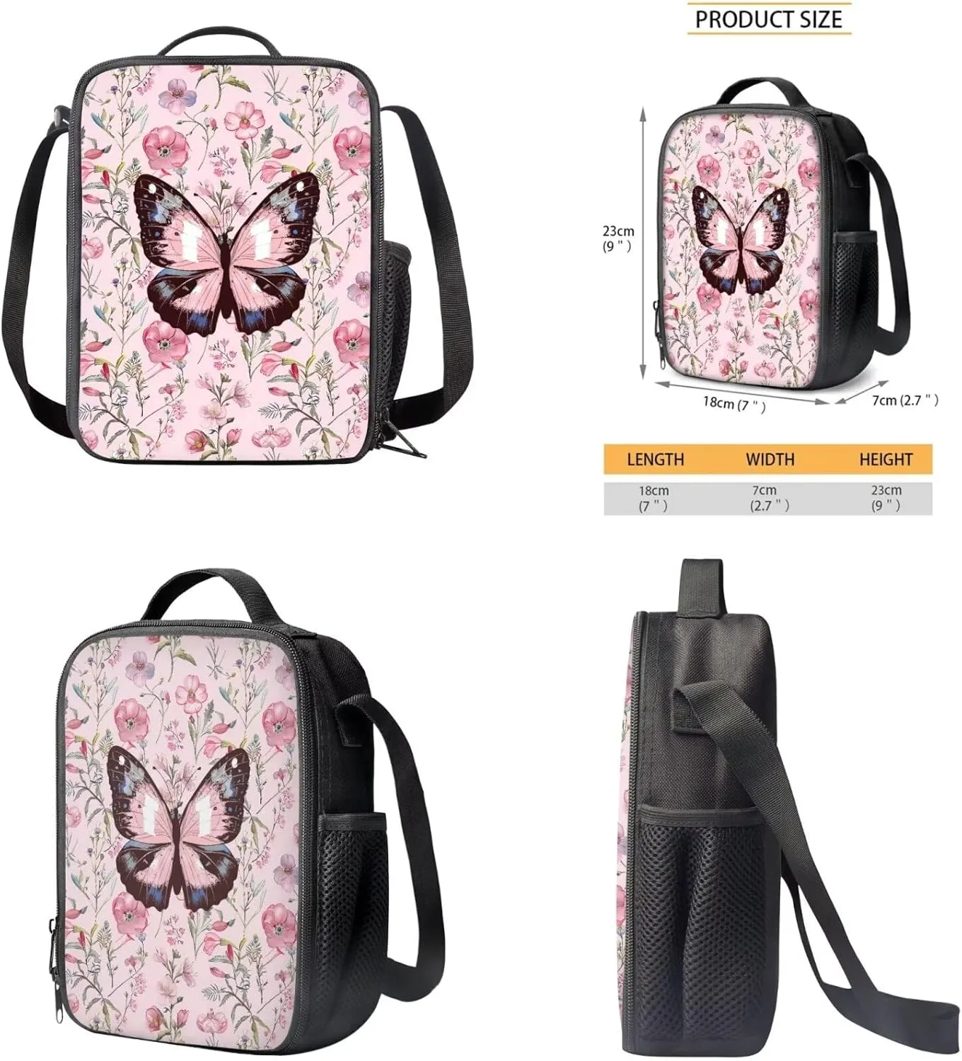 Butterfly Floral Backpack for Girls 6 Grade Cute Girls Backpack, Wide Opening Design School Backpacks for Teens with Lunch Bag Set 3 in 1 Cute Boogbag for Kindergarten Elementary