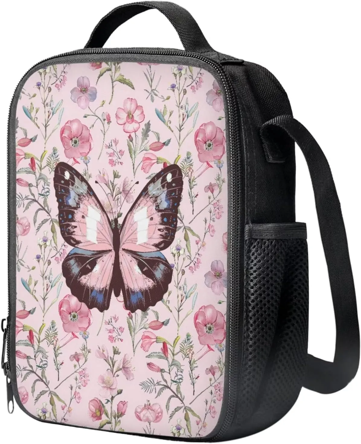 Butterfly Floral Backpack for Girls 6 Grade Cute Girls Backpack, Wide Opening Design School Backpacks for Teens with Lunch Bag Set 3 in 1 Cute Boogbag for Kindergarten Elementary