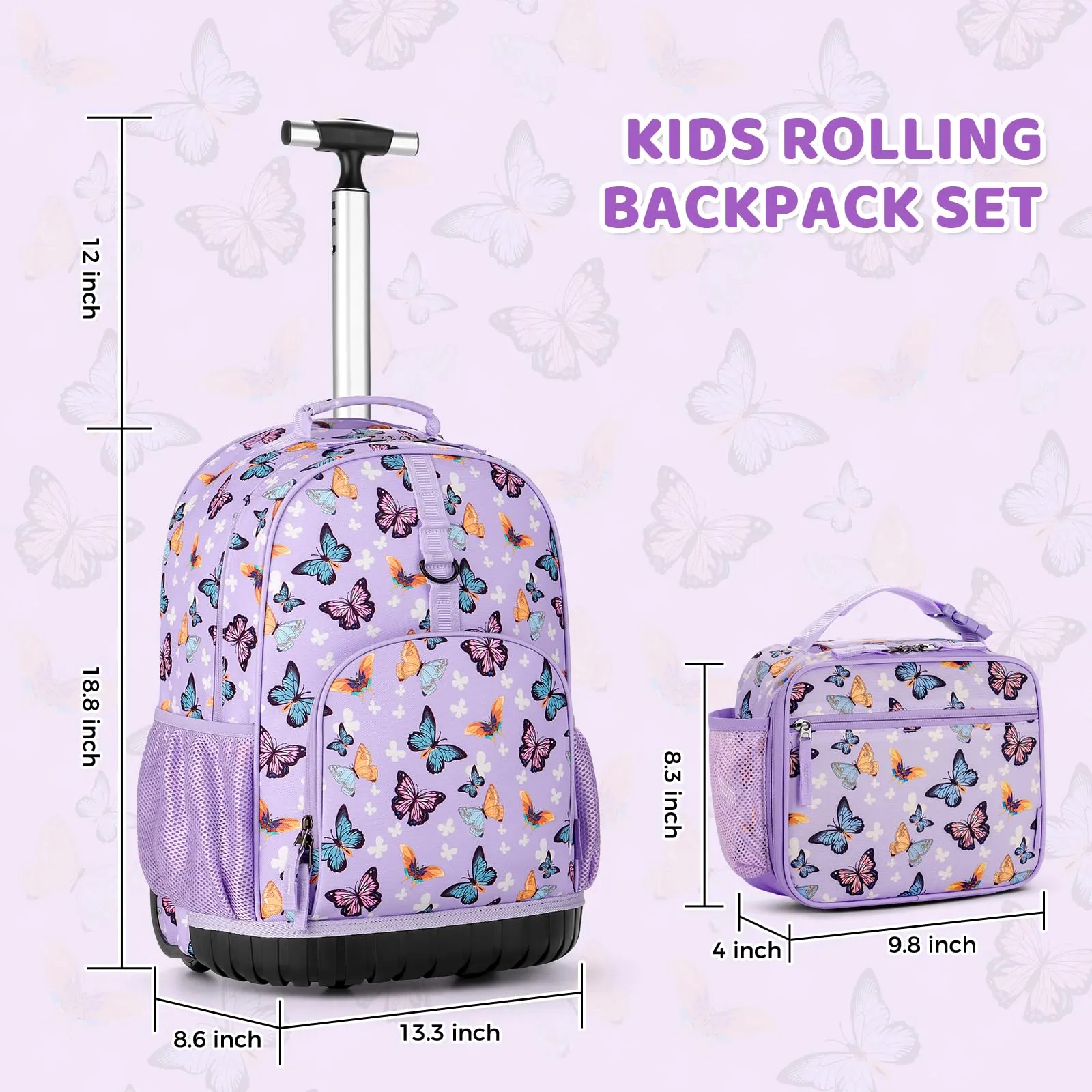 Butterfly Purple Kids Rolling Backpack Set