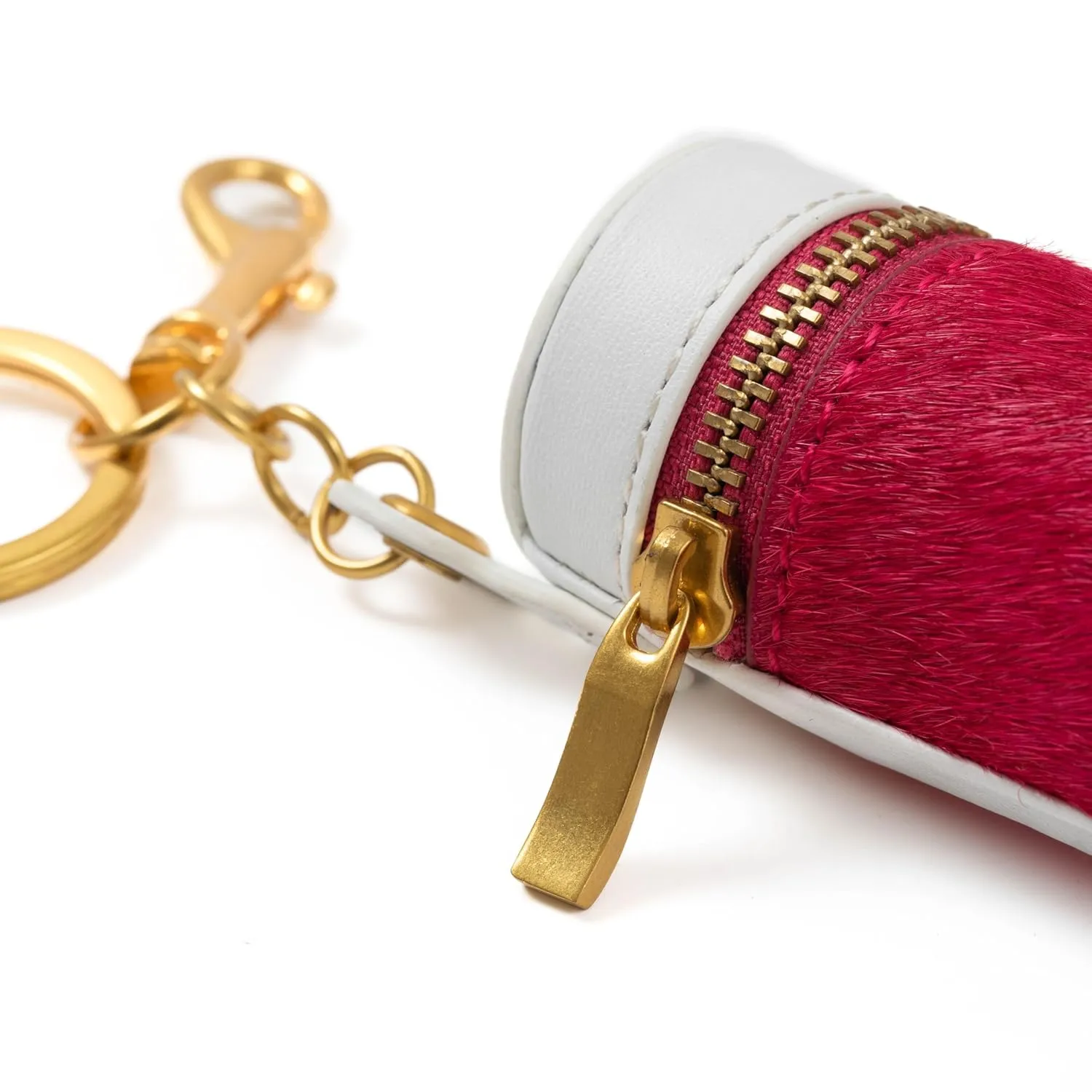 Cackatoo Genuine Leather Horsehair Lipstick Case with Keychain - Portable Travel Organizer for Lipstick and Chapstick - Stylish Key Chain Accessory for Women (Fuchsia/White)